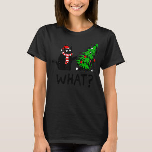 Svart katt som pressar Julgran över katt T Shirt