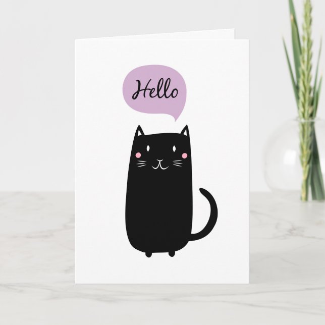 Svart katt som säger Hej Kort (Framsida)