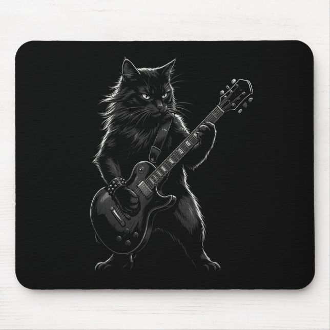 Svart katt som spelar elgitarr gotisk rockare  musmatta (Framsidan)
