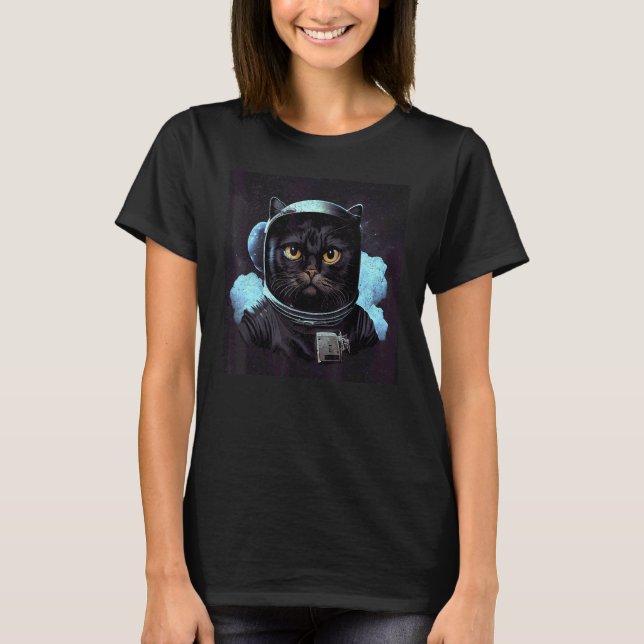 Svart katt som springer i rymden t shirt (Framsida)