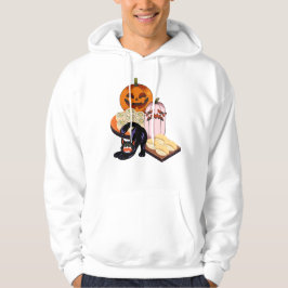 Svart katt som sträcker sig och ledsen pumpa Hallo Hoodie