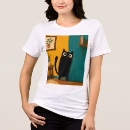 Svart katt som tittar runt hörnet Söt och nyckfull T Shirt