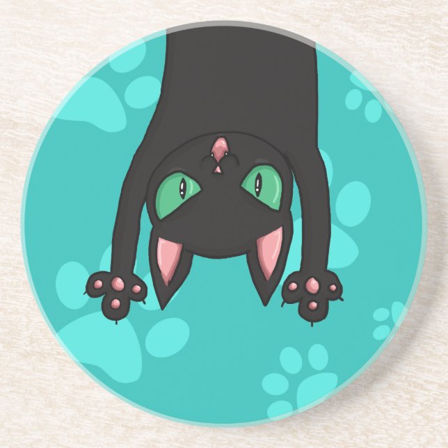 Svart katt som ut hoppar underlägg sandsten (Framsidan)