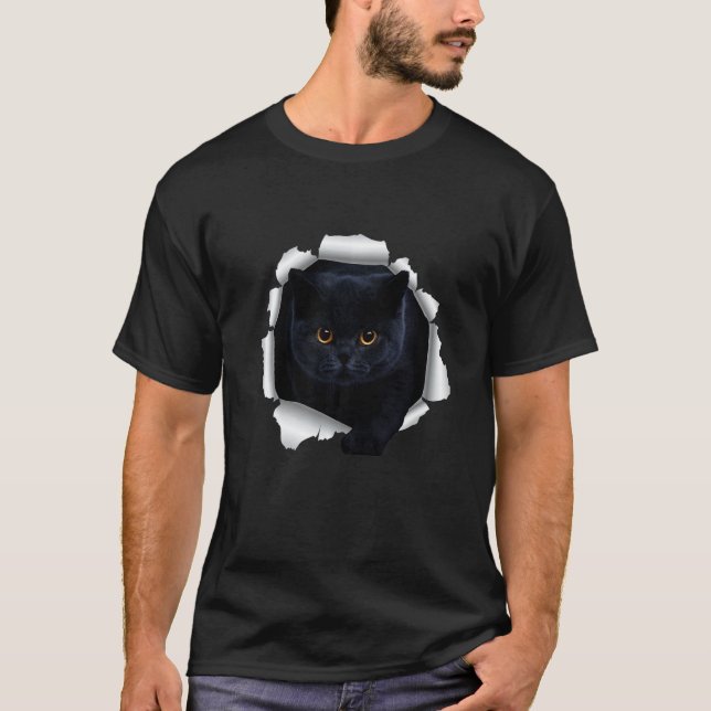 Svart katt sönderriven tyg t shirt (Framsida)