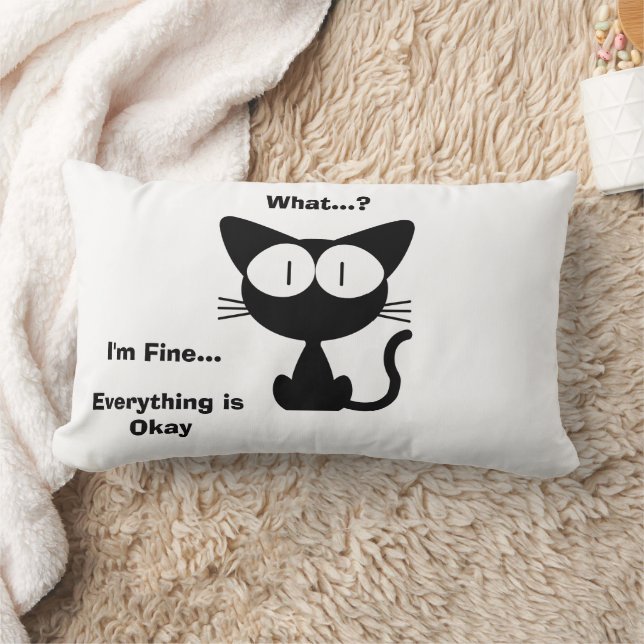 Svart Katt, Söt Katt, Katt Mönster, Modern  Lumbarkudde (Filt)
