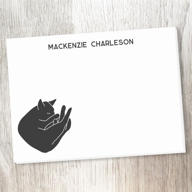 Svart Katt Sovande Personligt Namn Post-it Block (Modern minimalist personalized custom name sleeping black cat block print post it sticky notes)