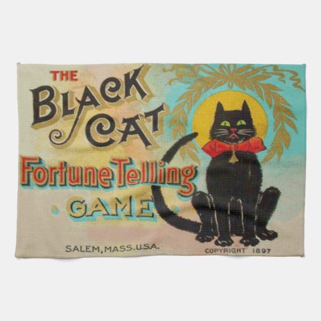 Svart Katt Spådomsspel Kökshandduk (Horisontell)