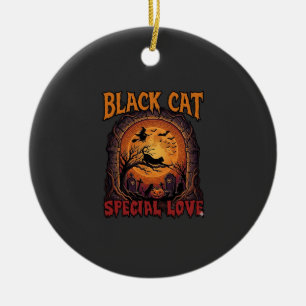 Svart Katt Speciell Kärlek Halloween Mån Häxa Pump Julgransprydnad Keramik