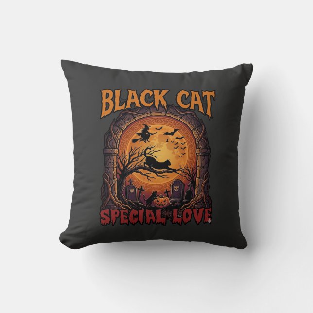 Svart Katt Speciell Kärlek Halloween Mån Häxa Pump Kudde (Framsida)