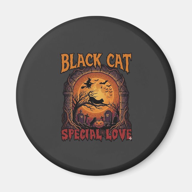 Svart Katt Speciell Kärlek Halloween Mån Häxa Pump Magnet (Framsidan)