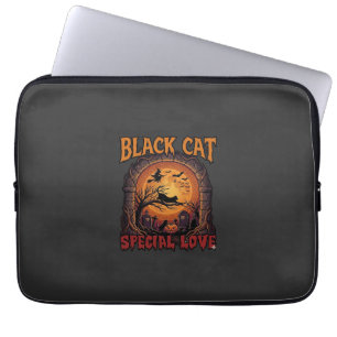 Svart Katt Speciell Kärlek Halloween Måne Häxa Pum Laptop Fodral