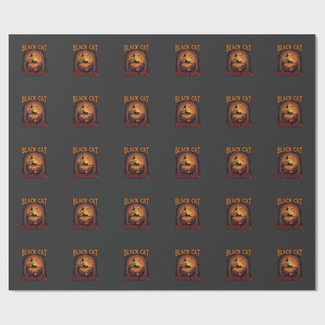 Svart Katt Speciell Kärlek Halloween Måne Häxa Pum Presentpapper (Platt)