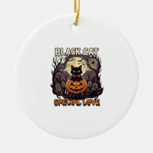 Svart Katt Speciell Kärlek Halloween Pumpa Fullmån Julgransprydnad Keramik