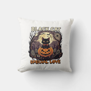 Svart Katt Speciell Kärlek Halloween Pumpa Fullmån Kudde