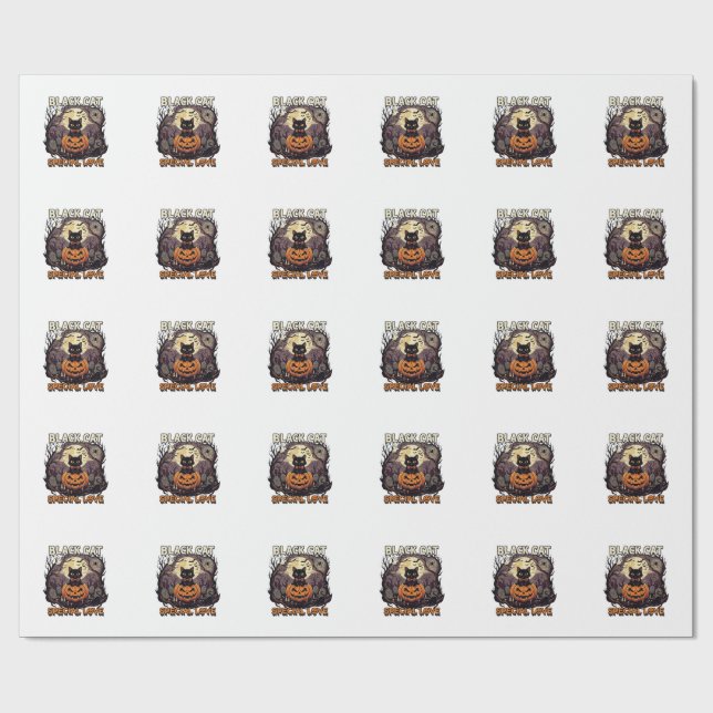 Svart Katt Speciell Kärlek Halloween Pumpa Fullmån Presentpapper (Platt)