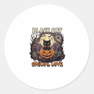 Svart Katt Speciell Kärlek Halloween Pumpa Fullmån Runt Klistermärke
