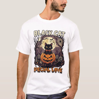 Svart Katt Speciell Kärlek Halloween Pumpa Fullmån T Shirt
