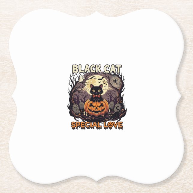 Svart Katt Speciell Kärlek Halloween Pumpa Fullmån Underlägg Papper (Framsida)