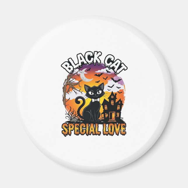 Svart Katt Speciell Kärlek Halloween Spökhus Fladd Magnet (Framsidan)