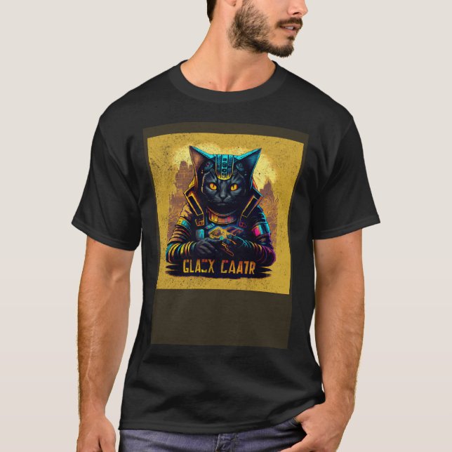 Svart katt-spelare Färgrik T Shirt (Framsida)