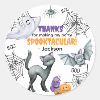 Svart Katt Spindelnät & Spöken Halloween Runt Klistermärke