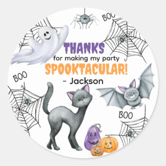 Svart katt Spindelnät & Spöken Halloween Runt Klistermärke
