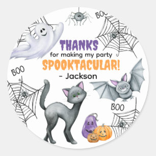 Svart katt Spindelnät & Spöken Halloween Runt Klistermärke