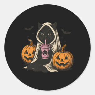Svart katt spök Halloween-framträdande Runt Klistermärke