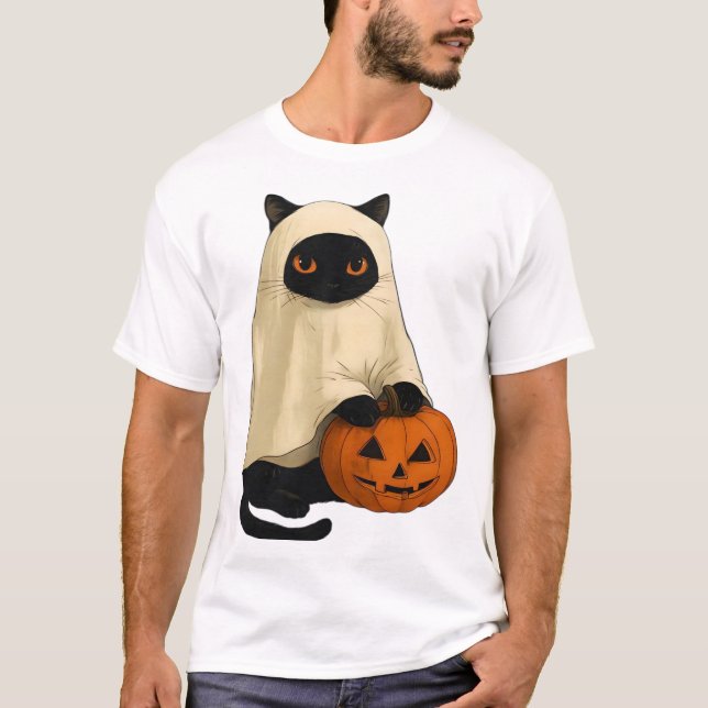 Svart katt spöke med pumpa Essential T-Shirt (Framsida)