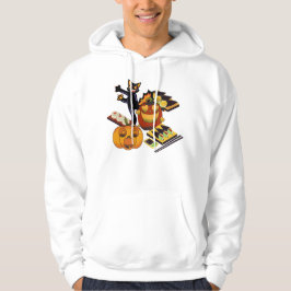 Svart katt & spöklik hjärta-öga pumpa sushi hoodie