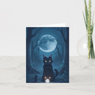 Svart katt spöklik skog Blank vit kristall Kort