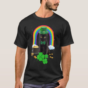 Svart katt St Patricks Day Leprechaun Kostym Shamr T Shirt