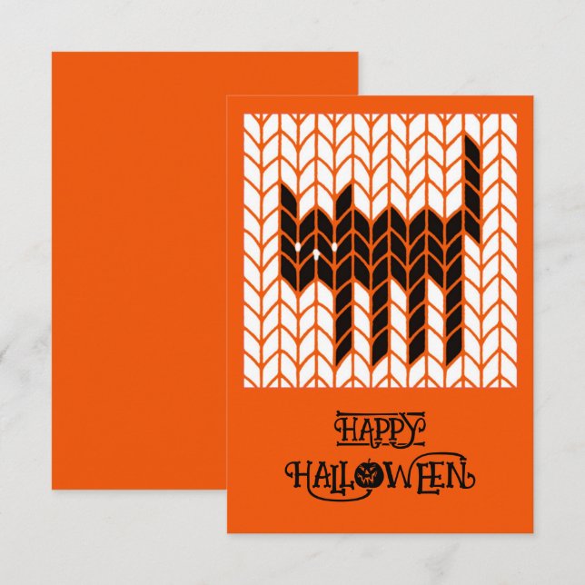 SVART KATT STICKAD 3x5 Platt Halloween-kort II Kort (Fram/baksida)