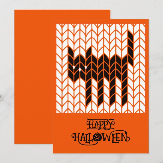 SVART KATT STICKAD 5x7 Platt Halloween-kort II Julkort (Fram/baksida)