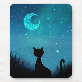 svart katt Stjärnhimmel Musmatta
