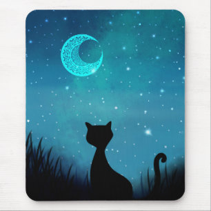 svart katt Stjärnhimmel Musmatta