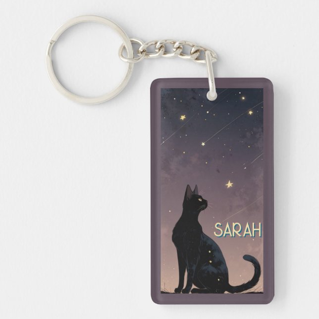 Svart katt stjärnklar natt Celestial Katt Konst Gå (Framsidan)