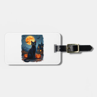 Svart Katt Stjärnklar Natt Van Gogh Pumpa Fladderm Bagagebricka