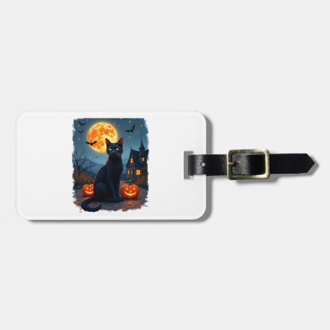 Svart Katt Stjärnklar Natt Van Gogh Pumpa Fladderm Bagagebricka (Horisontell Framsida)