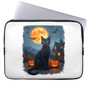 Svart Katt Stjärnklar Natt Van Gogh Pumpa Fladderm Laptop Fodral