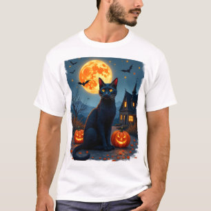 Svart Katt Stjärnklar Natt Van Gogh Pumpa Fladderm T Shirt