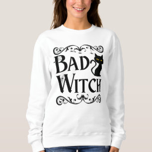 Svart katt svart på Witch svart katt vit Halloween T Shirt