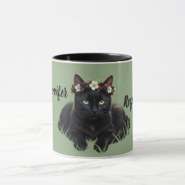 Svart katt / Svartbärblom Kronan Personlig Mugg