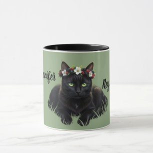 Svart katt / Svartbärblom Kronan Personlig Mugg
