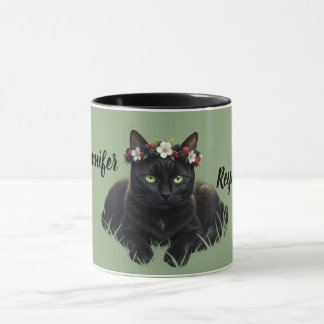 Svart katt / Svartbärblom Kronan Personlig Mugg