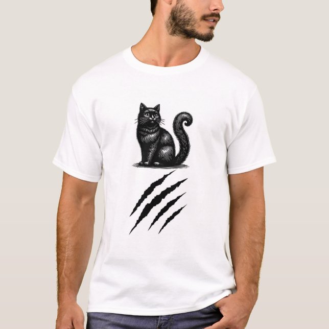 svart katt t shirt (Framsida)