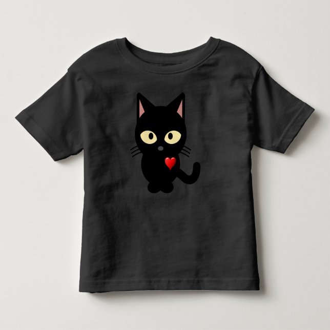Svart Katt T-Shirt för Småbarn (Framsida)