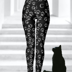 Svart katt Tass avtryck Mönster Leggings