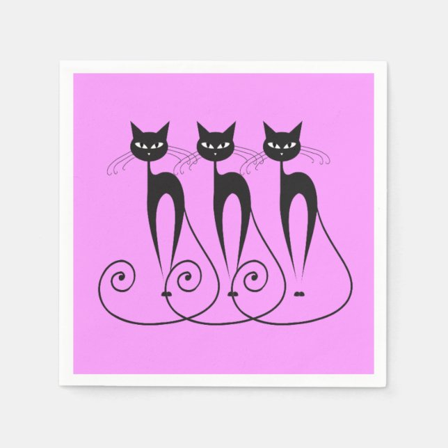 Svart katt-tecknad pappersservett (Framsidan)