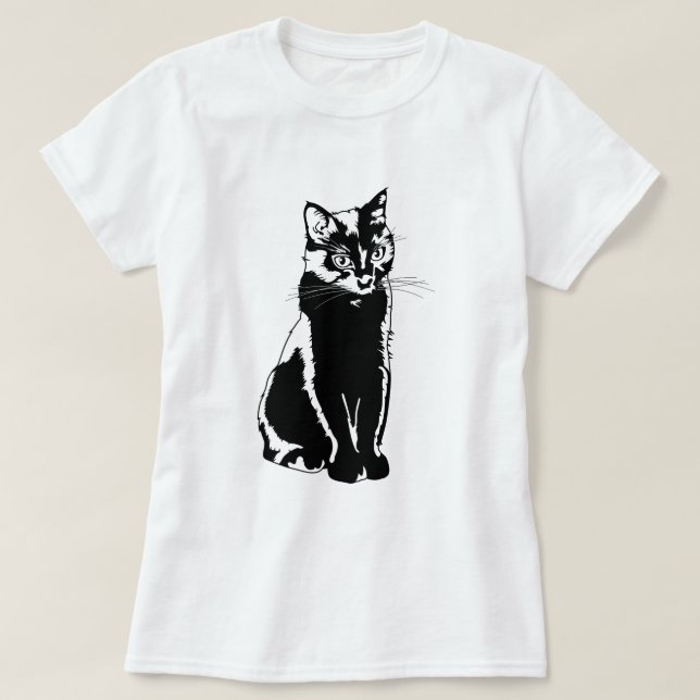 Svart katt tee shirt (Design framsida)